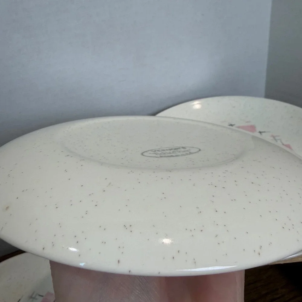 Vernonware Tickled Pink Salad Plates Set of 8 Mid Century Modern Atomic 7.5